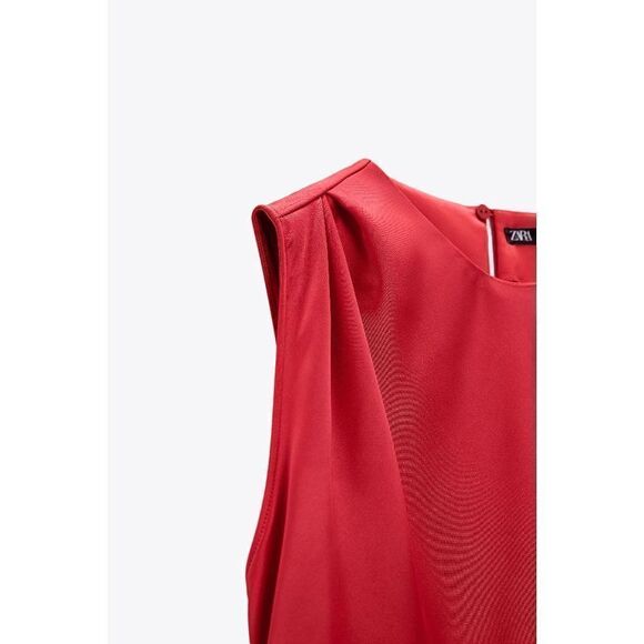 NWT ZARA ASYMMETRIC SATIN EFFECT DRESS RED - Picture 10 of 13